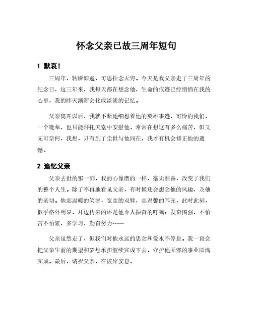 怀念父亲已故三周年短句
