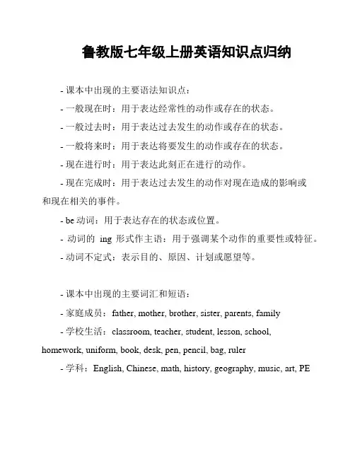 鲁教版七年级上册英语知识点归纳