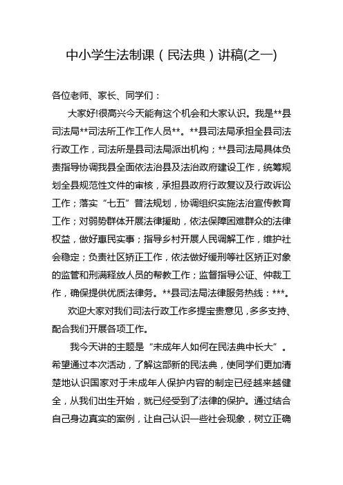 中小学生法制课(民法典)讲稿
