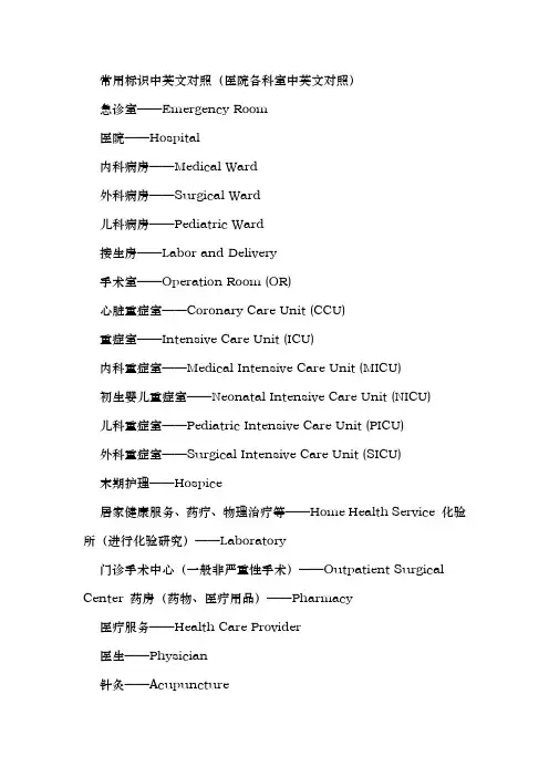 医院英语词汇大全