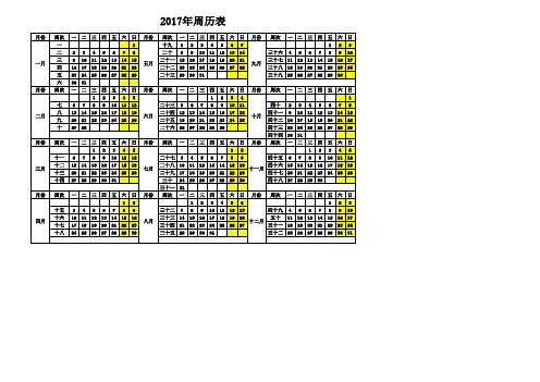 2017周历表