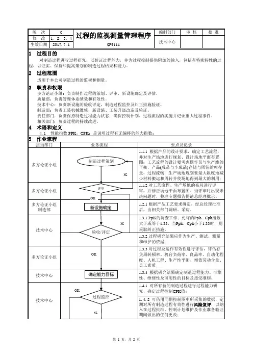 16949过程监视和测量管理程序