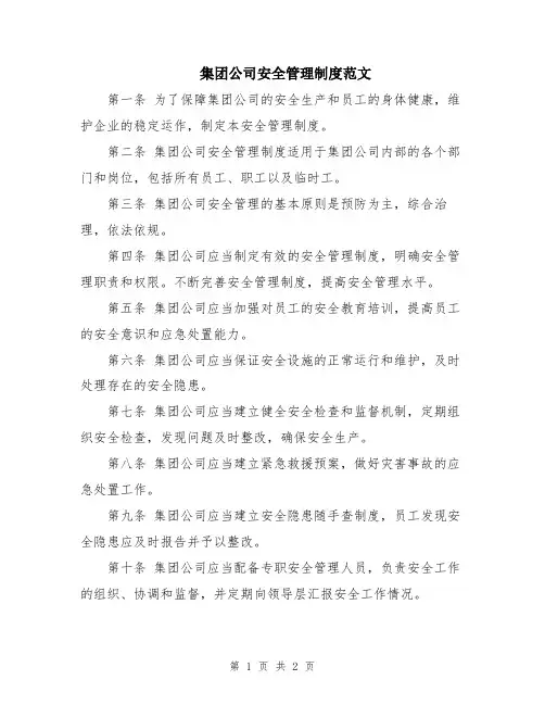 集团公司安全管理制度范文