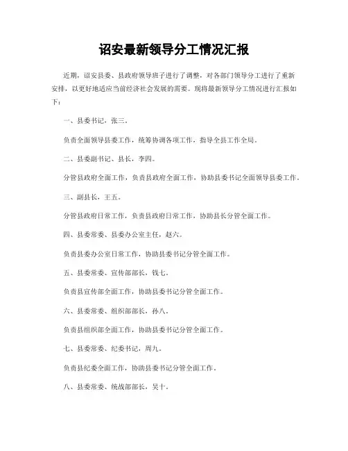 诏安最新领导分工情况汇报