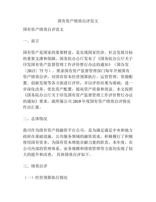 国有资产绩效自评范文