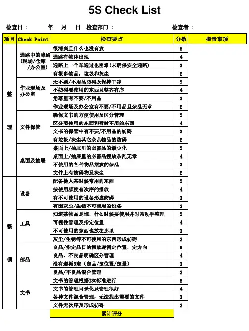 5S检查表格式