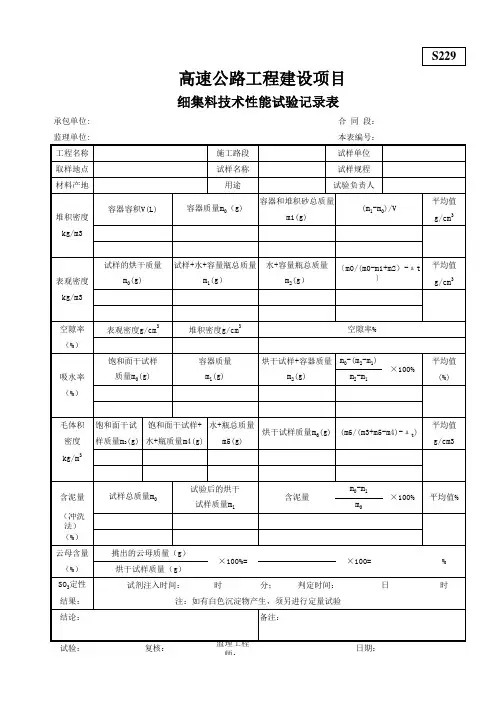 S229细集料技术性能试验记录表