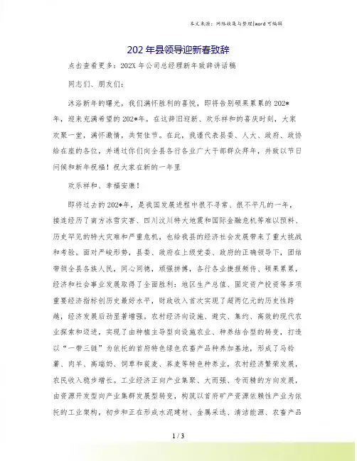 202年县领导迎新春致辞