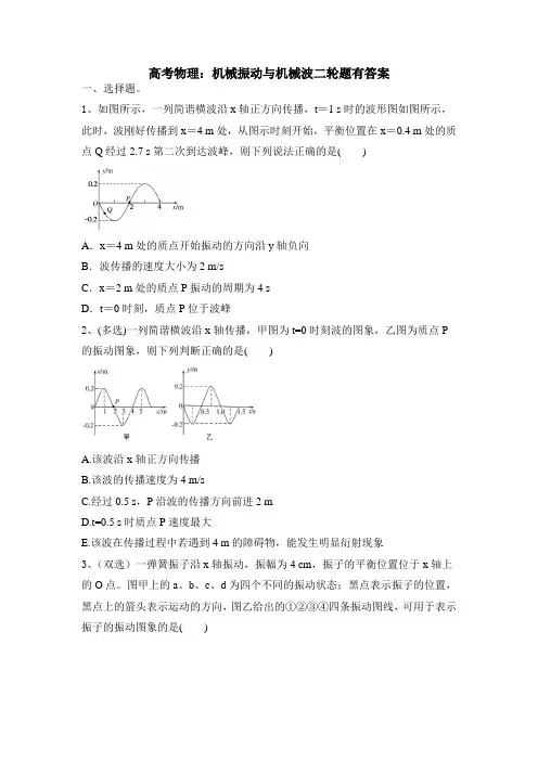 高考物理二轮复习题：机械振动与机械波
