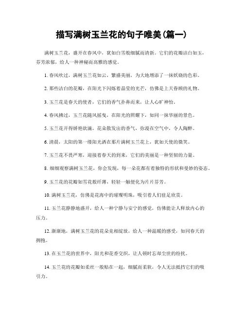 描写满树玉兰花的句子唯美(精选2篇)