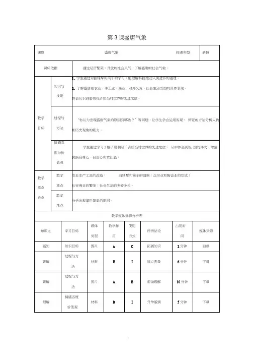 七年级历史下册第一单元第3课盛唐气象教案1新人教版