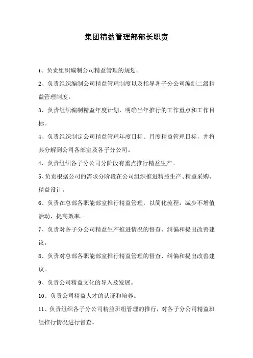 集团精益管理部部长职责