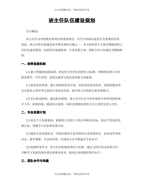 班主任队伍建设规划