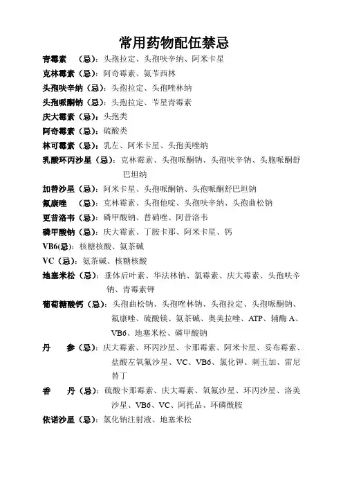 常用药物配伍禁忌