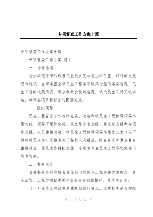 专项督查工作方案十篇