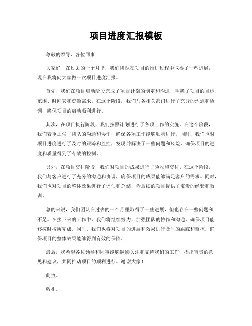 项目进度汇报模板