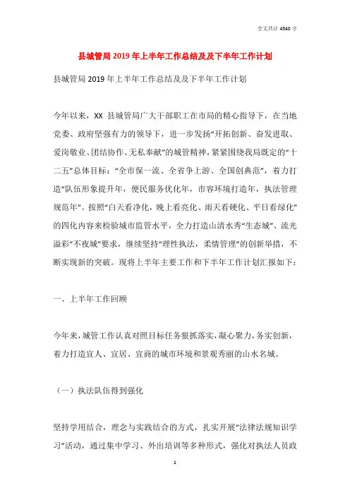 县城管局2019年上半年工作总结及及下半年工作计划