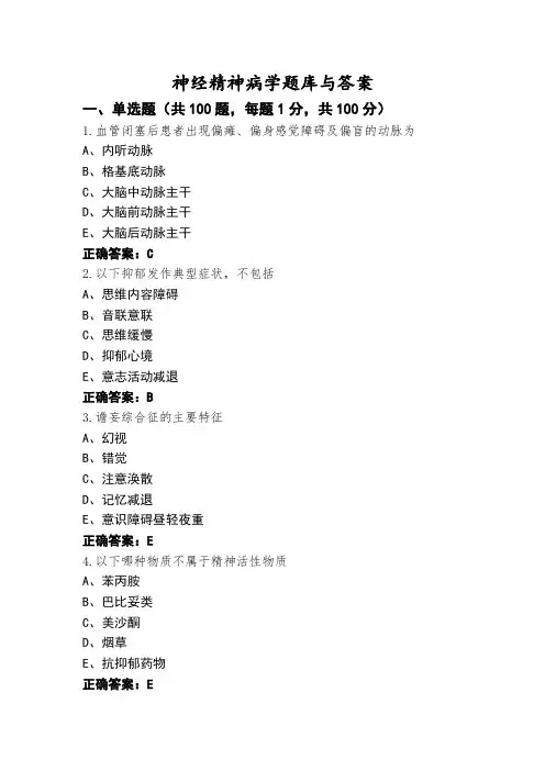 神经精神病学题库与答案