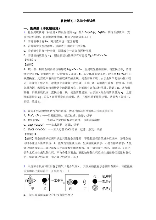 鲁教版初三化学中考试卷