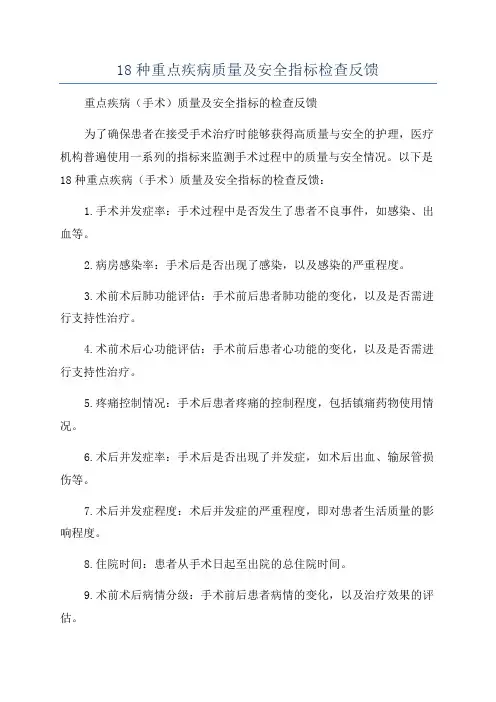 18种重点疾病质量及安全指标检查反馈