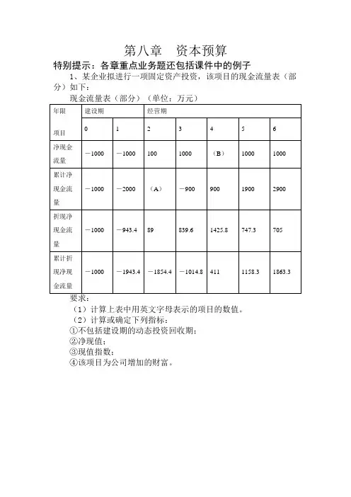 财务科目：CH8资本预算业务题练习
