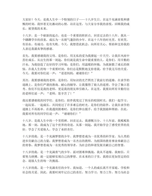 十八岁少年生日感言