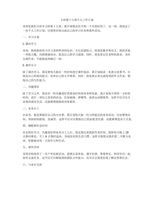 小班第十九周个人工作计划