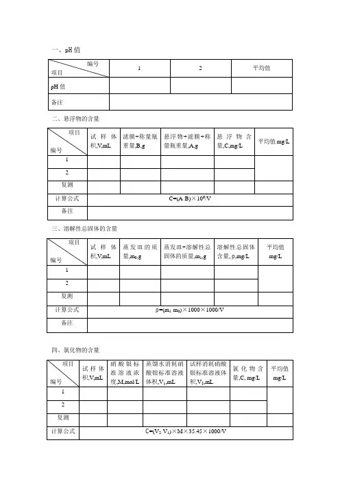 水质分析原始记录