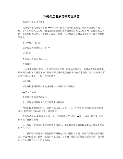 不拖欠工资承诺书范文5篇