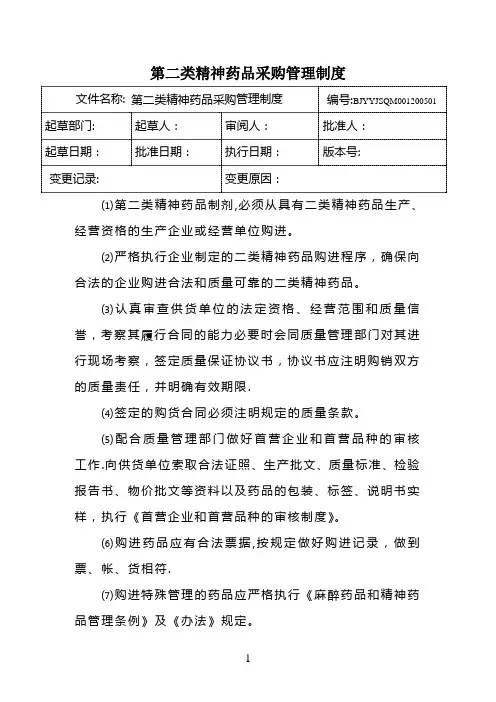 1二类精神药品管理制度