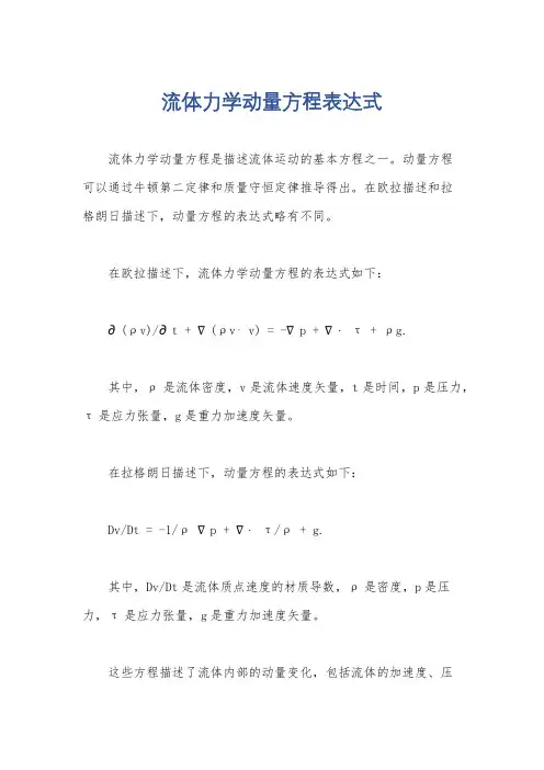 流体力学动量方程表达式