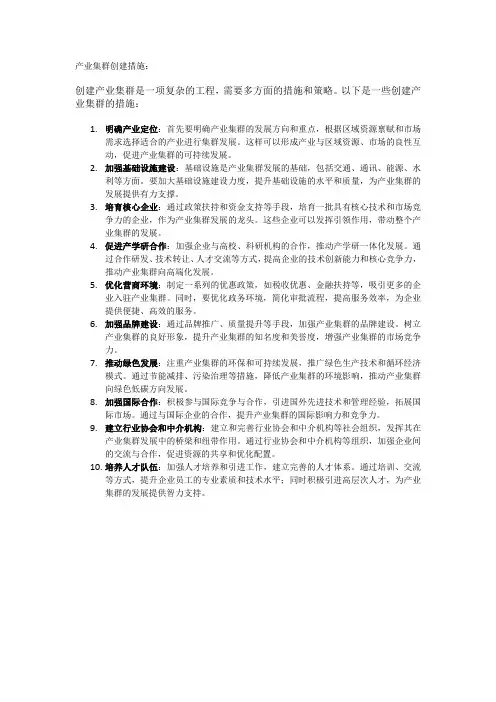 产业集群创建措施