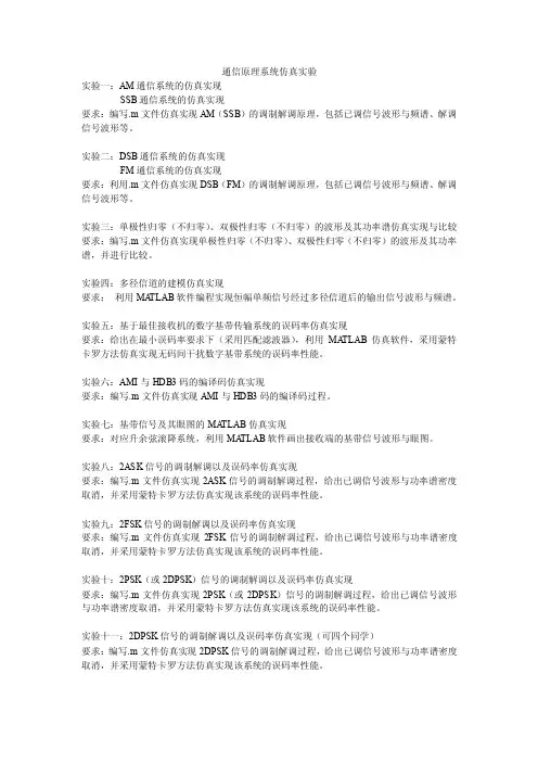 通信原理系统仿真实验题目