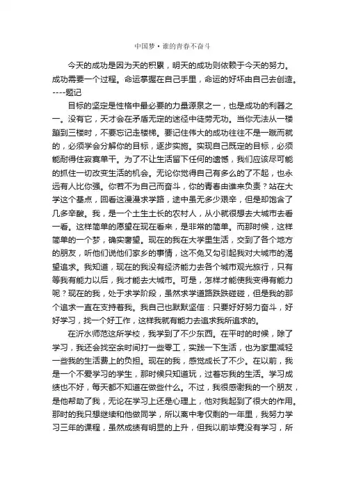 中国梦·谁的青春不奋斗_征文演讲_