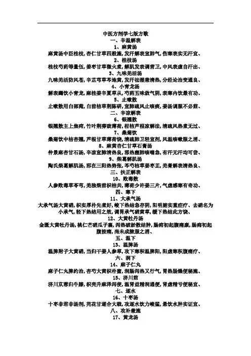 中医方剂学第七版方歌