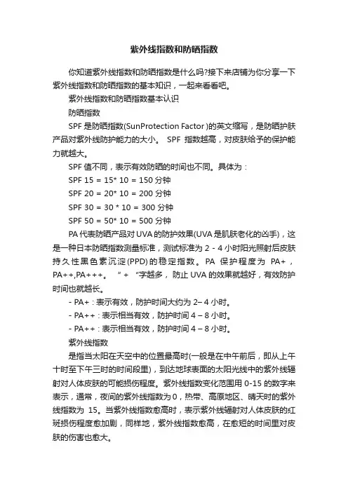 紫外线指数和防晒指数