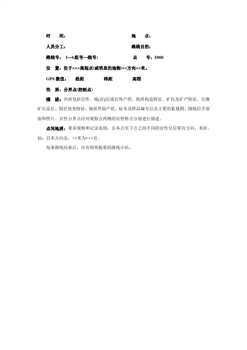 地质填图记录格式