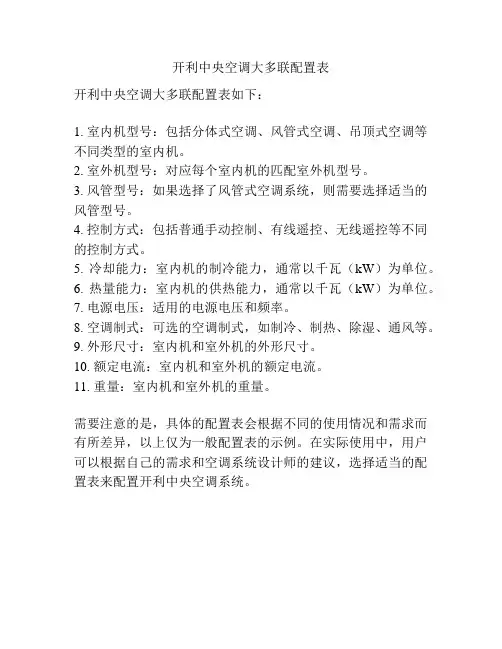 开利中央空调大多联配置表
