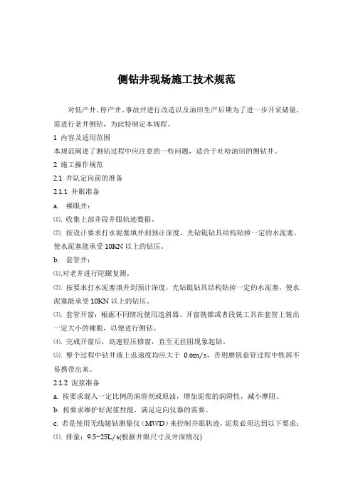 侧钻井技术规范