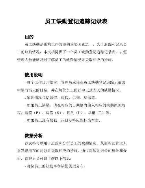 员工缺勤登记追踪记录表