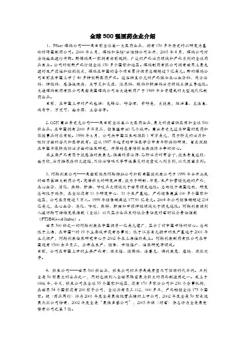 全球500强医药企业介绍