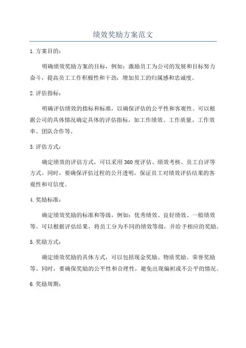 绩效奖励方案范文