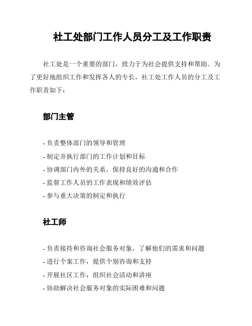 社工处部门工作人员分工及工作职责