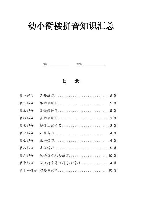 幼小衔接拼音知识汇总、练习题、拼音试卷