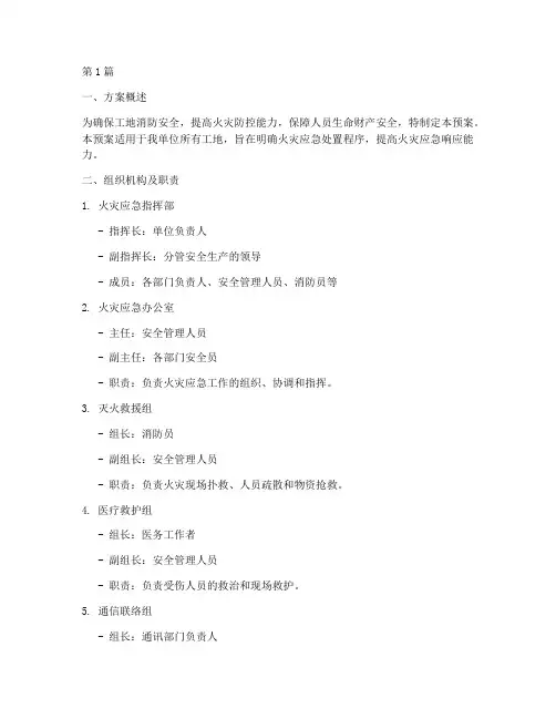 工地火灾应急预案方案(3篇)