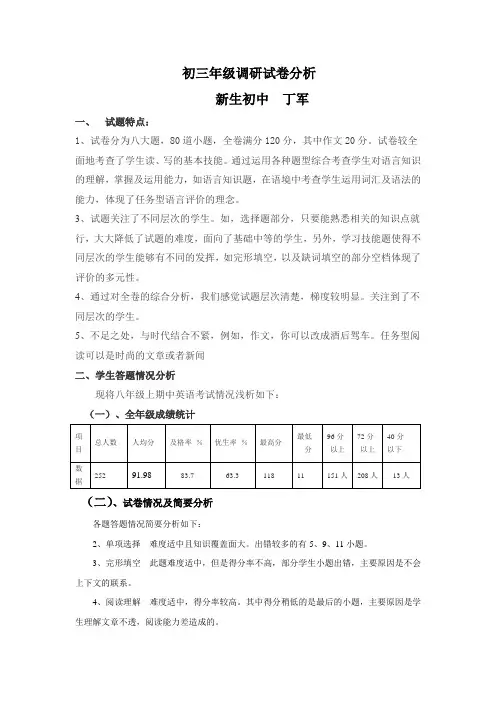 初三年级英语模拟试卷分析