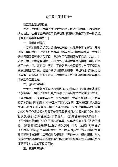农工委主任述职报告