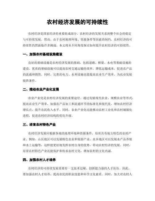 农村经济发展的可持续性