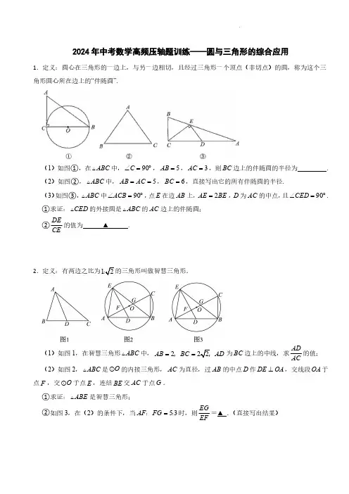 2024年中考数学高频压轴题训练——圆与三角形的综合应用及参考答案