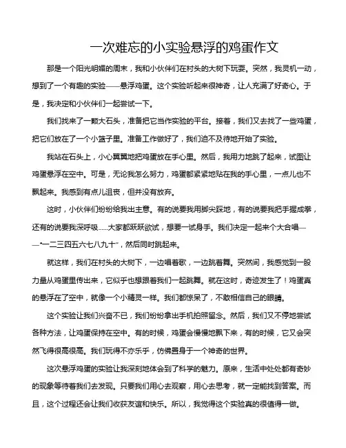 一次难忘的小实验悬浮的鸡蛋作文